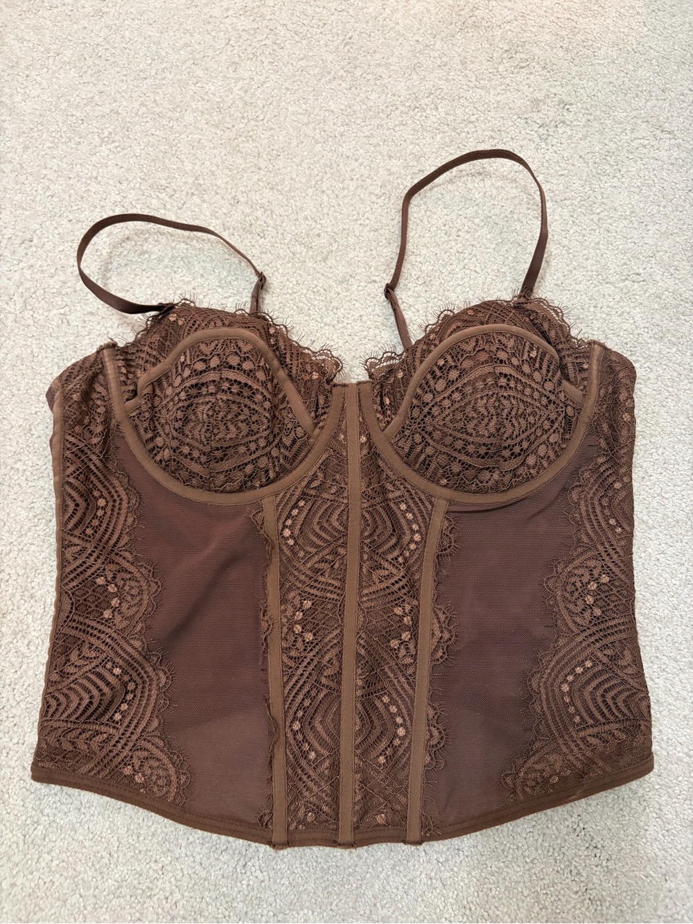 Garage Brown Lace Bustier Top